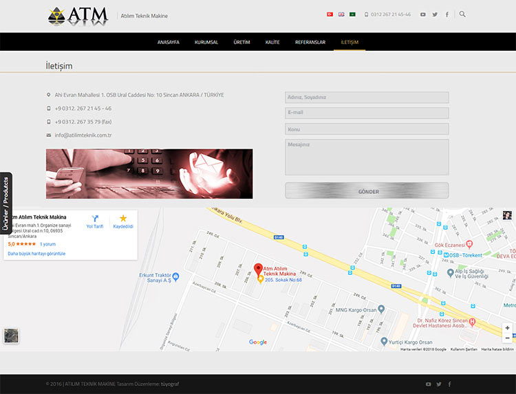 Atılım Teknik Makine (ATM) İletisim Sayfası